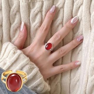 【LEESA】瑪瑙戒指\復古戒指\戒指\925純銀戒指\婚禮小物\可調式戒指\女友禮物\開口戒指
