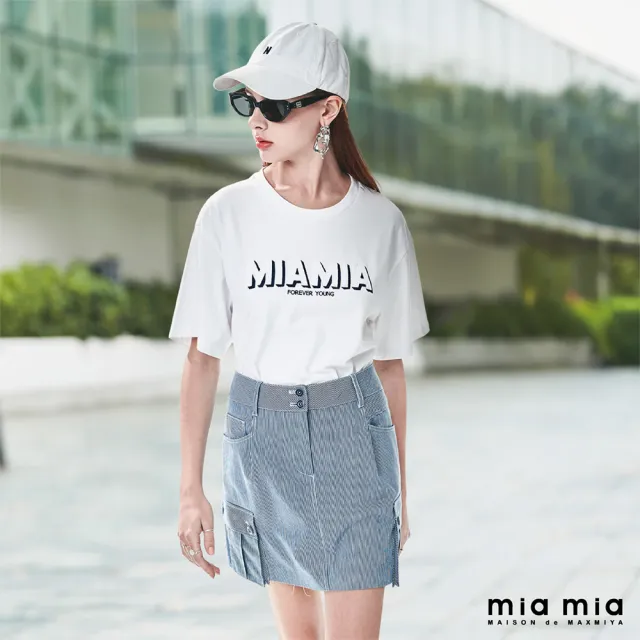 【mia mia】MIA MIA撞色刺繡T恤