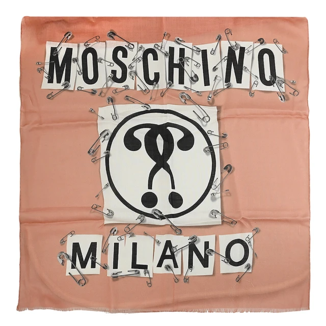 MOSCHINO 經典LOGO喀什米爾羊毛混絲披肩領巾圍巾(粉)