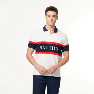 【NAUTICA】男裝 撞色拼接品牌LOGO短袖POLO衫(白色)