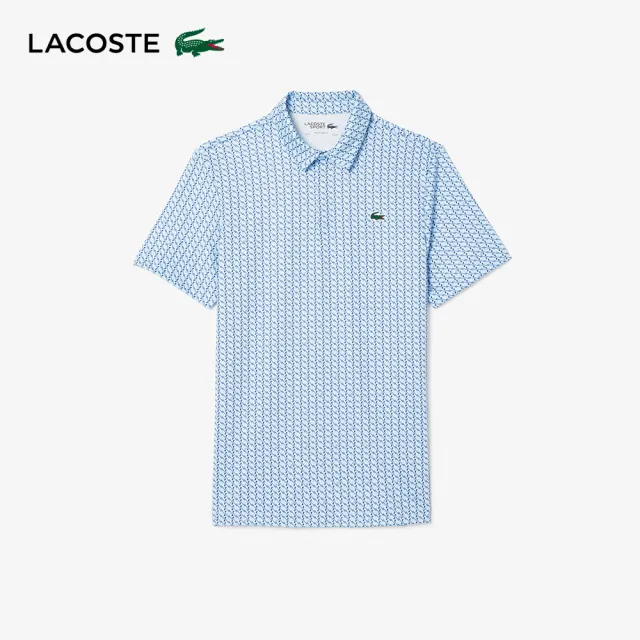 【LACOSTE】男裝-抗UV高爾夫球桿印花短袖Polo衫(地球藍)