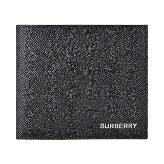 【BURBERRY 巴寶莉】BURBERRY燙銀LOGO荔枝紋防刮皮革8卡對折短夾(黑)