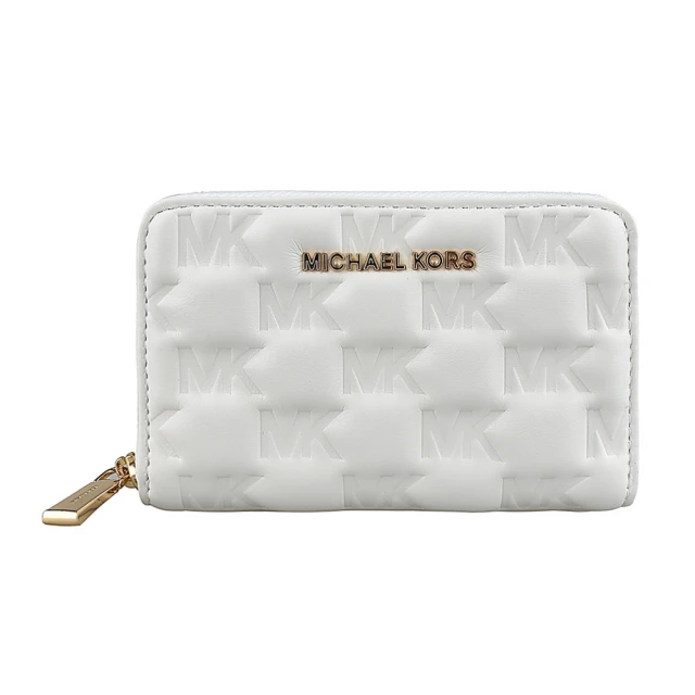 Michael Kors MK MICHAEL KORS金字LOGO壓紋設計牛皮拉鏈零錢包(白)