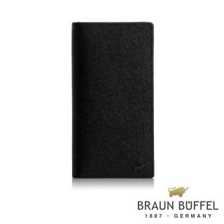 【BRAUN BUFFEL 德國小金牛】洛菲諾P-II 15卡透明窗長夾-黑色(BF347-301-BK) 錢包送禮推薦