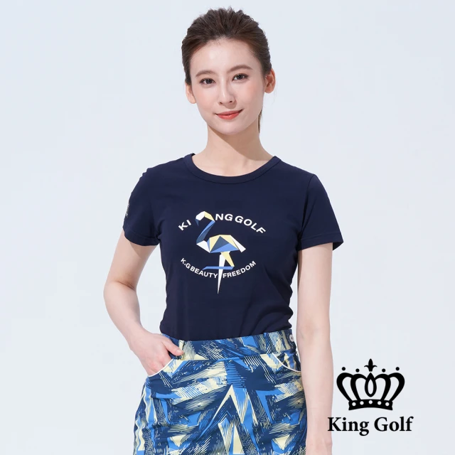 KING GOLF MOMO特談-女款趣味火鶴印圖造型上衣(丈青)