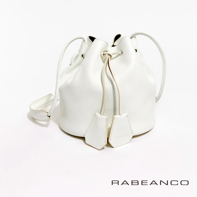 RABEANCO 真皮荔枝紋經典束口水桶包(白)