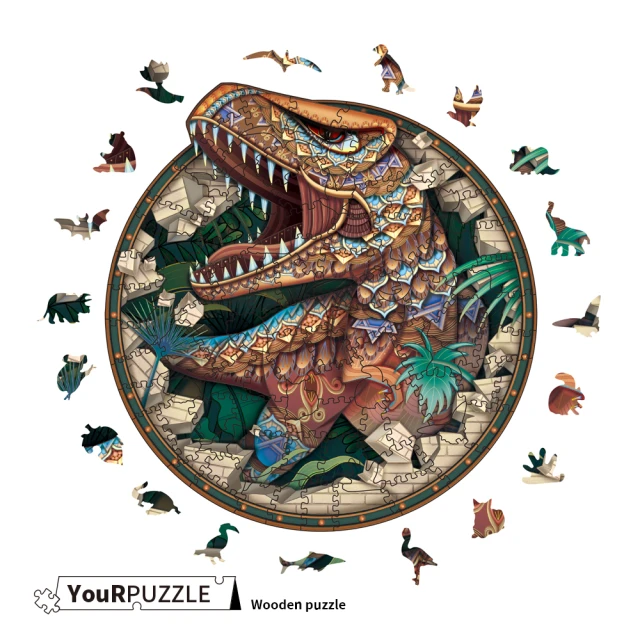 【YouRPUZZLE】圓形恐龍(檢驗合格 不規則木製拼圖)