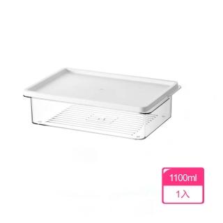 【Dagebeno荷生活】日式可疊加耐低溫冰箱收納盒 透明材質食品密封分裝保鮮盒(1100ml一入)