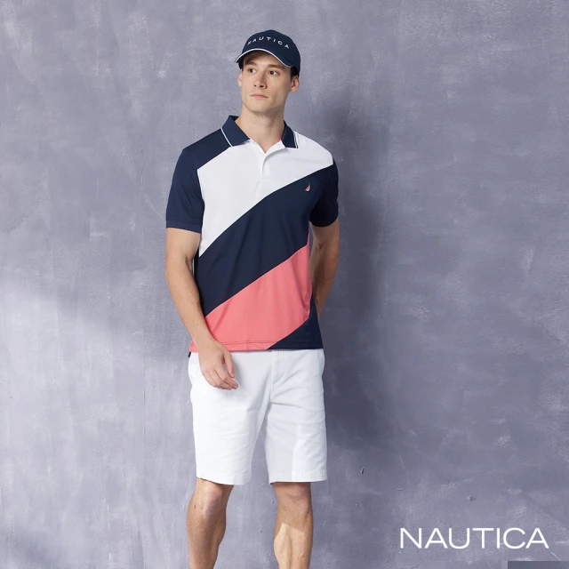 NAUTICA 男裝 吸濕排汗斜紋多彩短袖POLO衫(藍粉色)