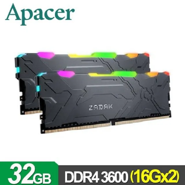 【Apacer 宇瞻】ZADAK MOAB AURA2 DDR4 3600 32G RGB 桌上型超頻電競記憶體(16Gx2)