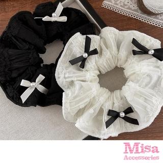 【MISA】蕾絲髮圈 蝴蝶結髮圈/韓國設計浪漫手工點點蕾絲蝴蝶結造型髮圈 髮繩 大腸圈(2色任選)