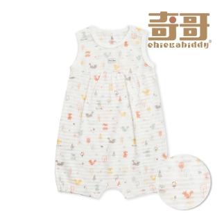【奇哥官方旗艦】Chic a Bon 嬰幼童裝 小森林背心兔裝/連身衣-天絲橫紋單面布(6-24個月)