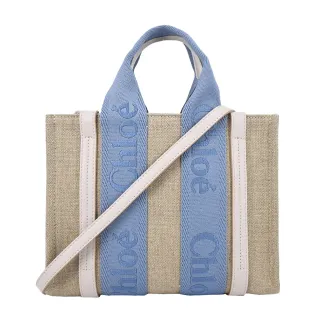 【Chloe’ 蔻依】Chloe Woody tote bag帆布迷你兩用包(小號/水藍)