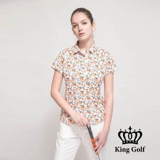 【KING GOLF】MOMO特談-女款香橙果香印圖造型POLO衫(白色)