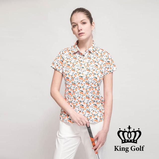 【KING GOLF】MOMO特談-女款香橙果香印圖造型POLO衫(白色)