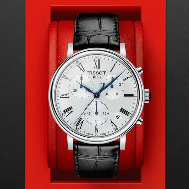 【TISSOT 天梭】CARSON 簡約時尚三眼計時石英腕錶 推薦 送禮 畢業禮物(T1224171603300)