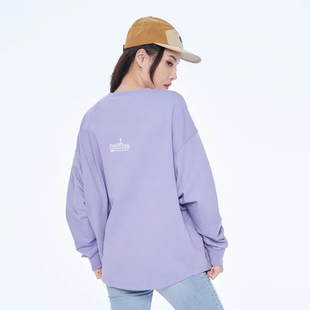 【5th STREET】雙11 女裝彩色線繡花熊寬版長袖T恤-紫色
