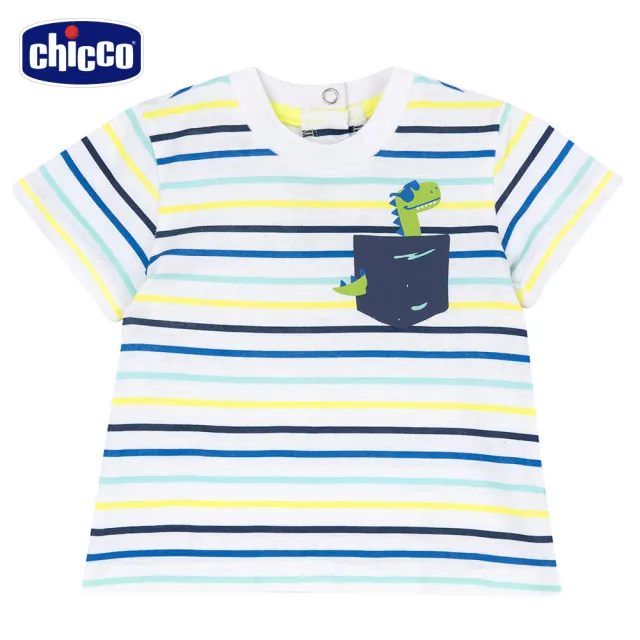 【Chicco】24SS童裝-SB 彩色恐龍-彩條恐龍短袖上衣