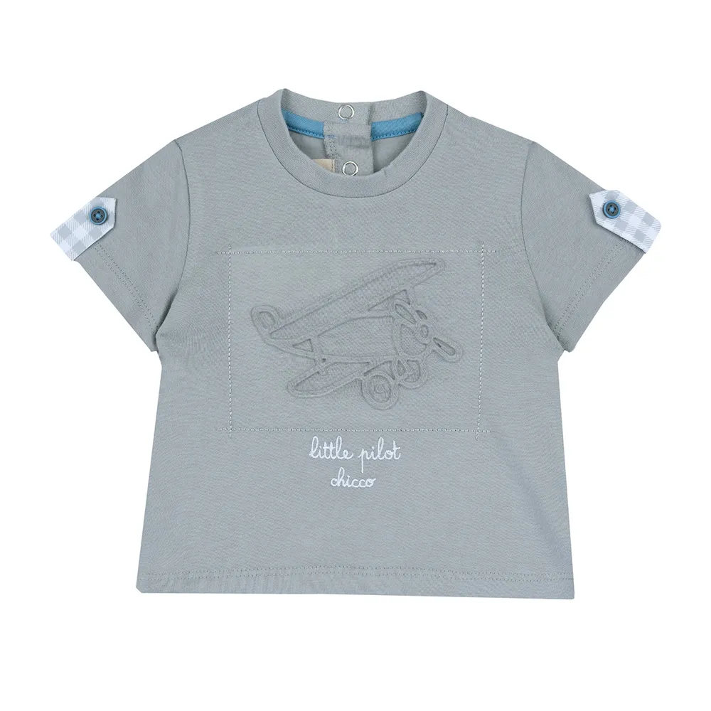 【Chicco】24SS童裝-SB 小小機長-飛機鋼印短袖上衣