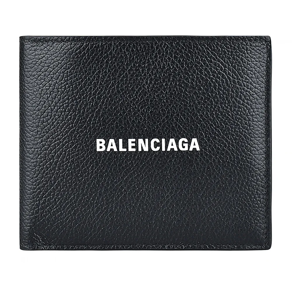 【Balenciaga 巴黎世家】BALENCIAGA字母LOGO對折牛皮8卡短夾(黑)