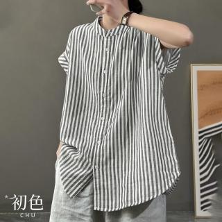 【初色】立領單排扣棉麻風休閒寬鬆顯瘦襯衫上衣-共4色-36594(M-2XL可選)