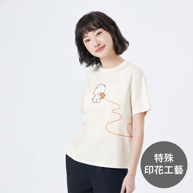 【GIORDANO 佐丹奴】女裝印花短袖上衣 Milkmochabear聯名系列(41 本白)