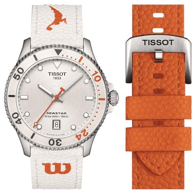 【TISSOT 天梭】官方授權 Seastar Wilson WNBA 石英手錶-40mm 加贈橘色錶帶 情人節 禮物(T1204101701100)