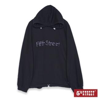 【5th STREET】女裝立體繡花長袖帽T-黑色