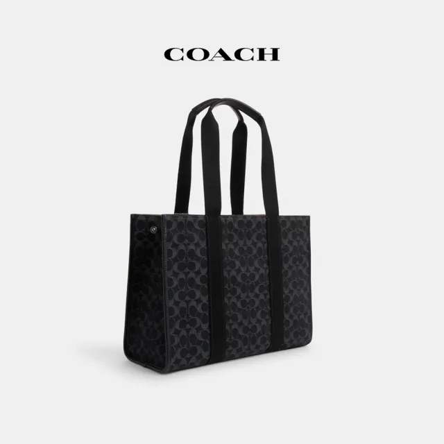 【COACH蔻馳官方直營】SMITH經典Logo丹寧布大號托特手袋-SV/黑色(CQ672)