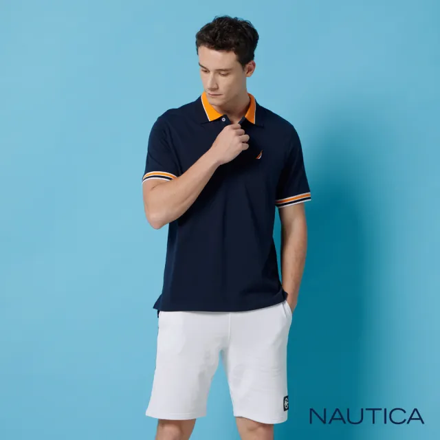 【NAUTICA】男裝 時尚跳色短袖POLO衫(藍色)