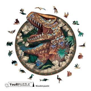 【YouRPUZZLE】圓形恐龍(檢驗合格 不規則木製拼圖)