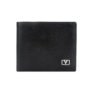 【Valentino Rudy 范倫鐵諾.路迪】蛇皮紋 8卡上翻 2窗格 皮夾/男夾/短夾(黑色)