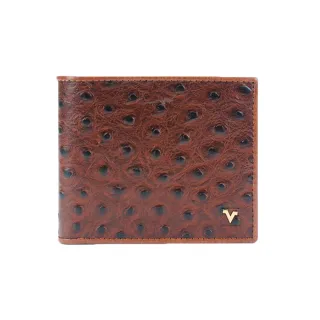【Valentino Rudy 范倫鐵諾.路迪】鴕鳥紋 5卡1窗格 皮夾/男夾/短夾(棕色)