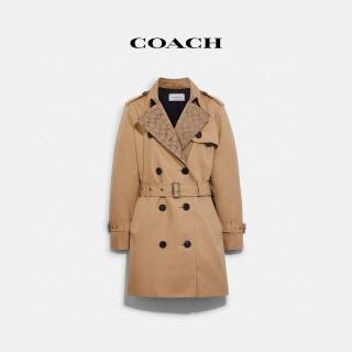 【COACH】蔻馳官方直營 經典Logo翻領風衣-經典卡其色(CR119)