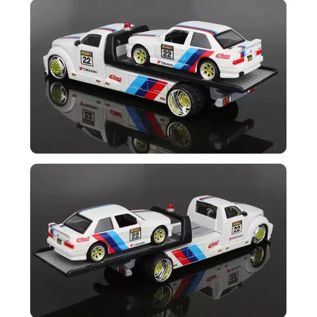 1:64 BMW E30 M3 平板拖車組合 模型車(寶馬 M3 EVO FLATBED S14B23 DTM E36)