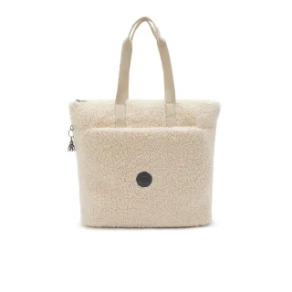 【KIPLING官方旗艦館】米色羊羔毛大容量肩背托特包-GLYNN