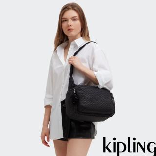 【KIPLING官方旗艦館】『牛角包』經典黑菱格紋印花多袋實用側揹包-GABB