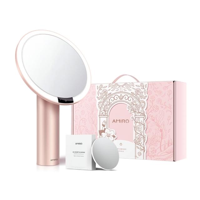 【AMIRO】Oath自動感光LED化妝鏡-綺夢花園禮盒-薄霧粉(美妝鏡 彩妝鏡 聖誕節禮物 交換禮物)