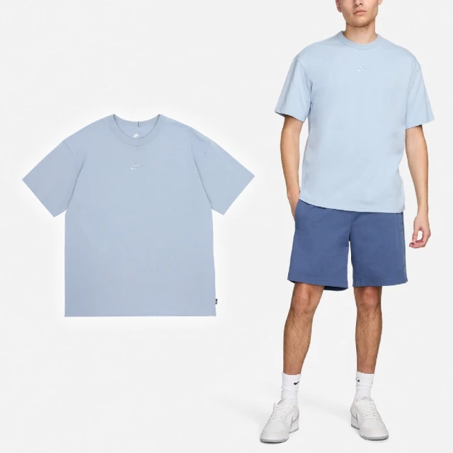 NIKE 耐吉 短袖 NSW Premium Essentials Tee 男款 藍 寬鬆 落肩 棉質 刺繡 短T(DO7393-441)