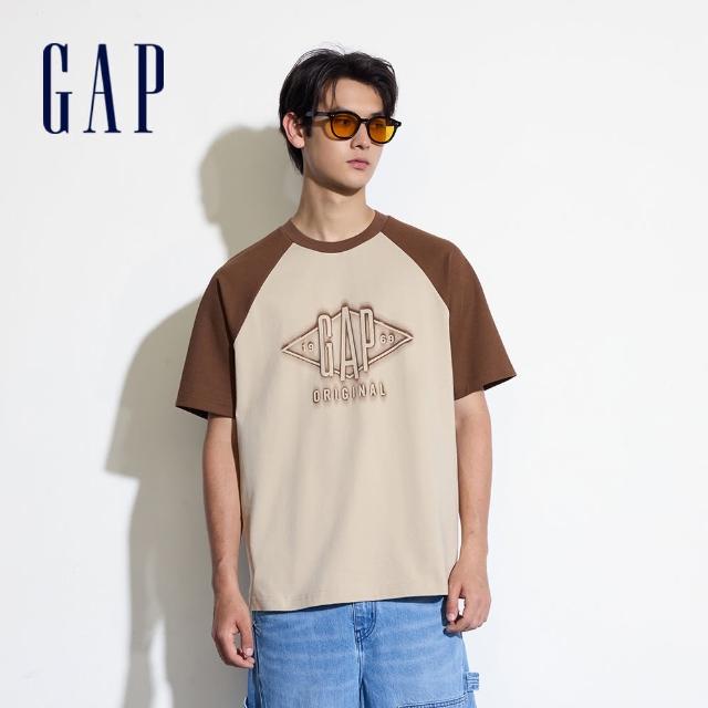 【GAP】男裝 Logo印花圓領袖短袖T恤-卡其色(463174)