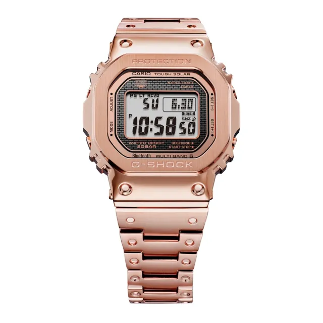 【CASIO 卡西歐】G-SHOCK 電波/藍牙/太陽能電力/玫瑰金/全金屬經典方錶/43mm(GMW-B5000GD-4)