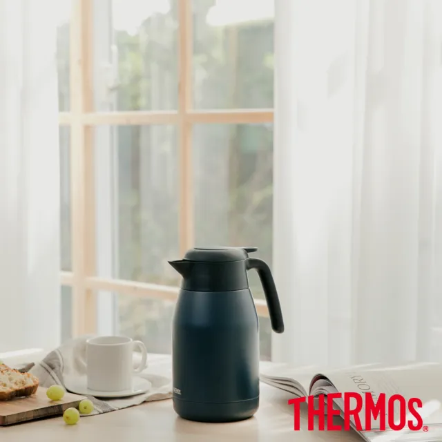 【THERMOS 膳魔師】不鏽鋼黛藍風韻按壓式真空保溫壼1500ml(THS-1501-BBK)
