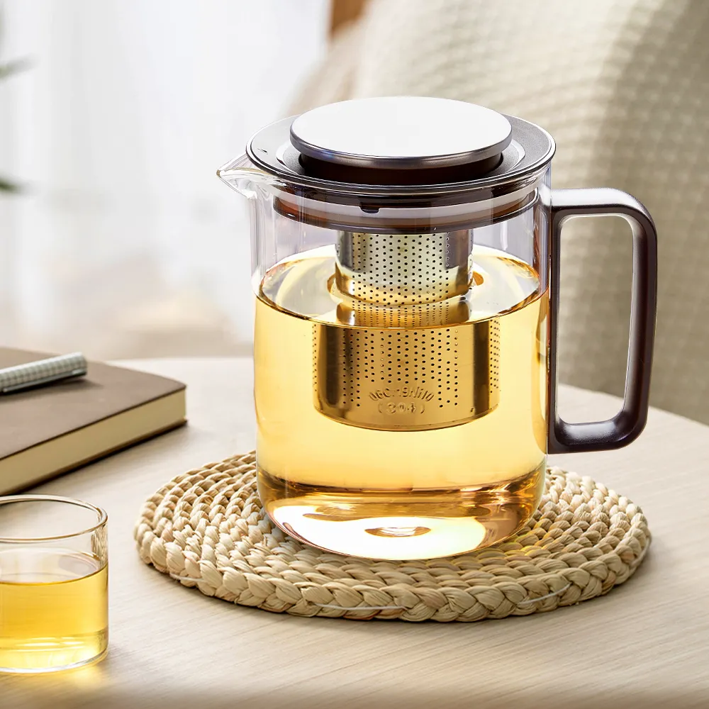 茶壺 Quasi】逸品香304不鏽鋼濾網耐熱玻璃濾網茶壺1.2L(泡茶壺/花茶壺