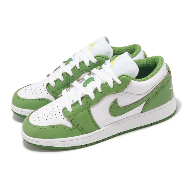 NIKE 耐吉 休閒鞋 Air Jordan 1 Low SE BG 大童 女鞋 白 綠 Chlorophyll(HF4779-100)