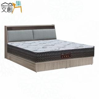 【文創集】威力雙人加大6尺貓抓布六抽三件式床臺組合(床頭＋六抽底＋蜂巢涼感獨立筒床墊)