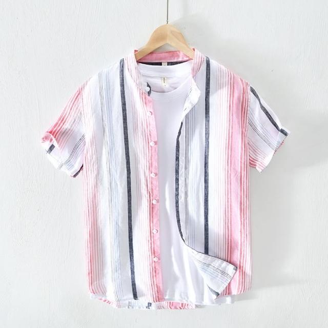 【巴黎精品】現貨+預購 襯衫短袖上衣(不規則拼色條紋襯衣男裝a1es22)