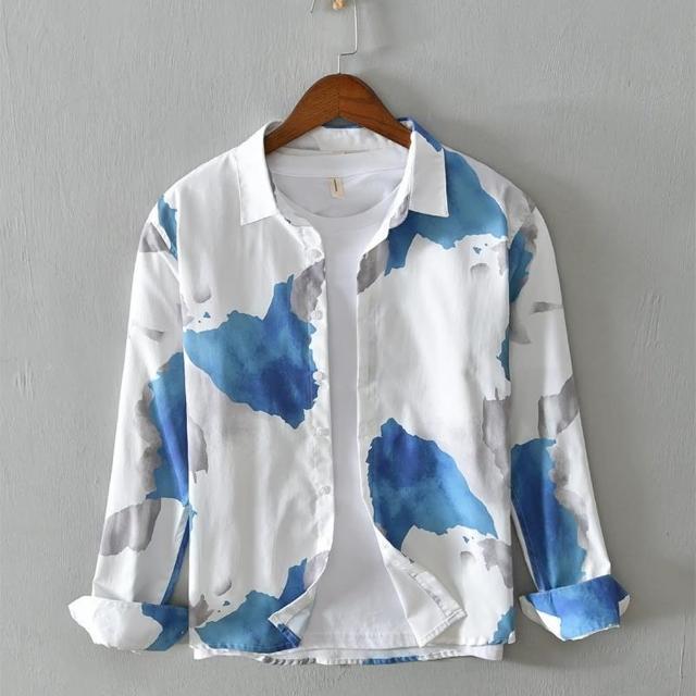 【巴黎精品】現貨+預購 襯衫長袖上衣(休閒花色寬鬆免燙男裝a1et58)