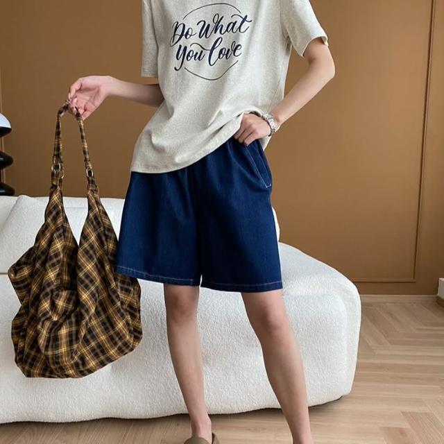 【巴黎精品】現貨+預購 牛仔褲休閒短褲(高腰寬鬆五分寬管女褲子2色a1ga50)