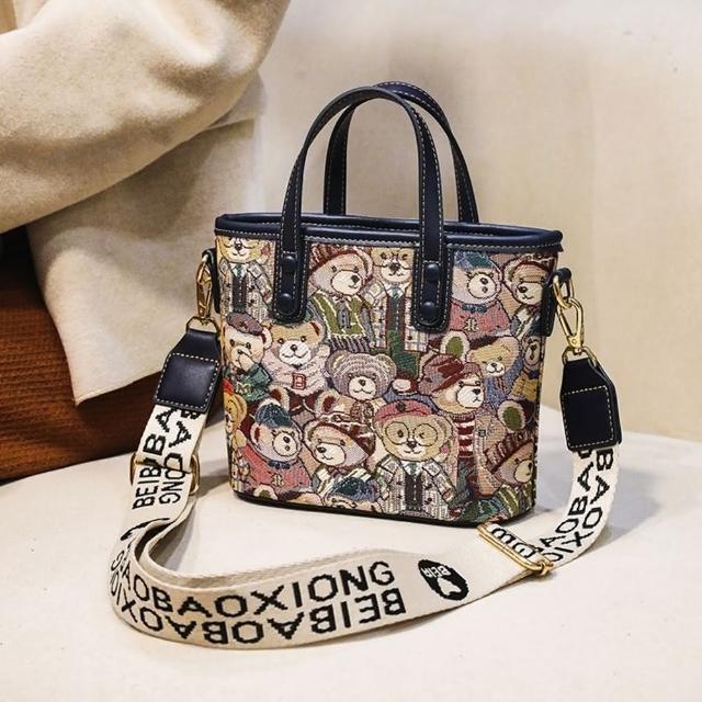 【巴黎精品】現貨+預購 側背包帆布肩背包(休閒小熊提花手提女包包2色a1ev52)
