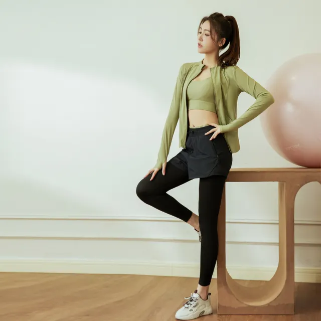【BODYAIR】出清-假兩件輕感滾邊九分褲(瑜珈.運動.慢跑.透氣.舞蹈.運動褲)